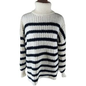 Line & Dot Ariel Sweater Women's Medium White Black Stripe Turtleneck NWT Flaw